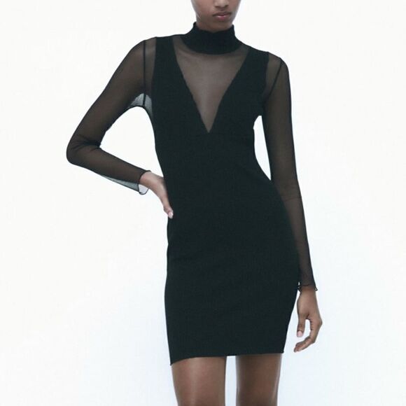 NWT Zara Combination Tulle Ribbed Dress - Picture 1 of 14